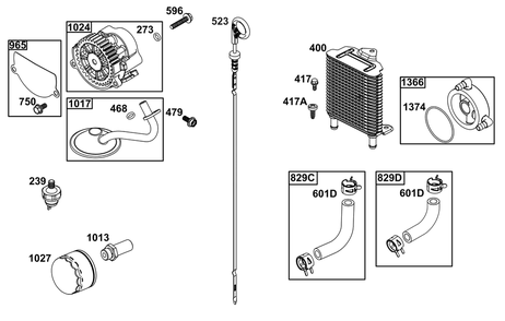 Lubrication Group Diagram and Parts List for 61H375-0001-E1 400000 - 699999 Briggs and Stratton Engine